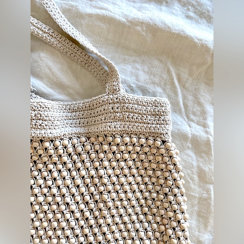 J Crew crochet beaded cream tote. artisan crafted, light use.